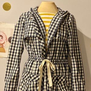 Navy & Cream Plaid Rain Jacket